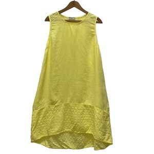 Terzo Millennio Yellow 100% Linen Italy Sleeveless Midi Eyelet Hem Dress Large